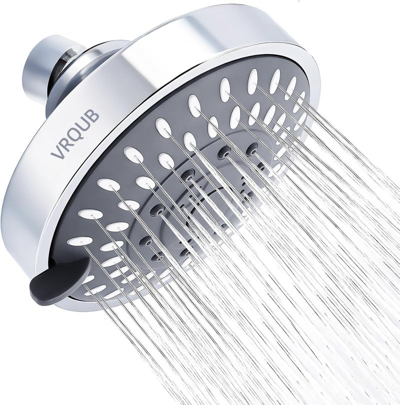VRQUB High Pressure Fixed Showerheads,5-Mode High Flow Fixed Showerheads,4inch Rain Shower Heads with adjustable Metal Swivel Ball Jiont - Image 1